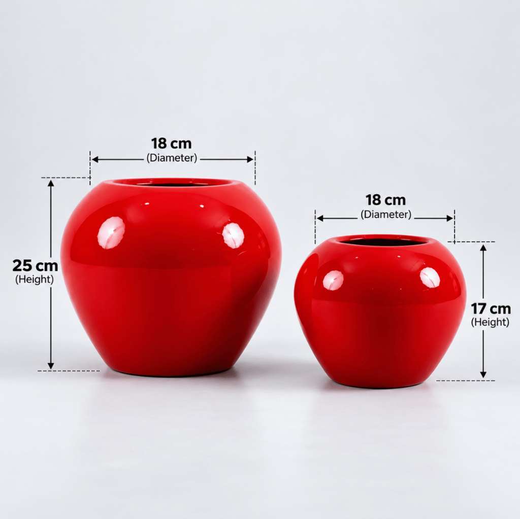 Apple Shape Fiberglass Pot 25cm and 17cm Heights