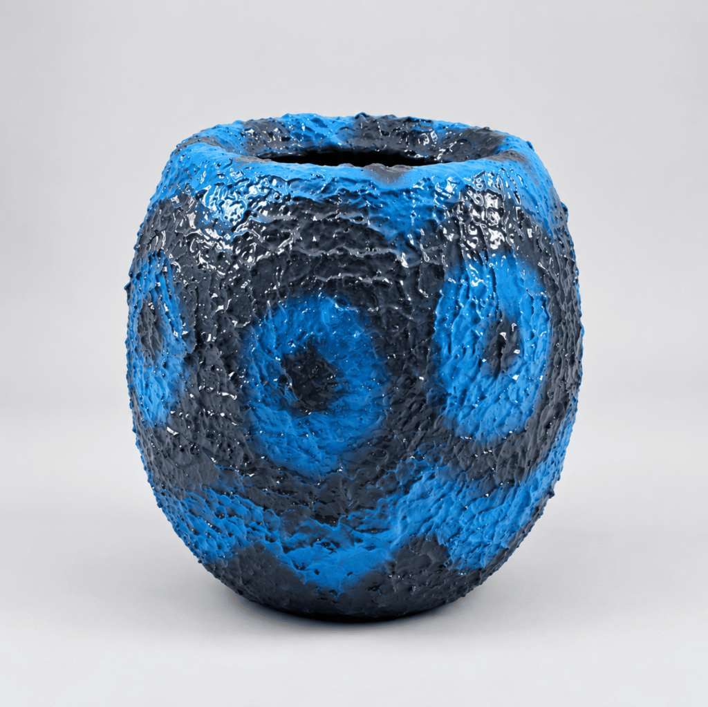 Small Coconut Fiberglass Planters Stone Design blue colour