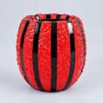 Small Coconut Fiberglass Planters red and black Stone design