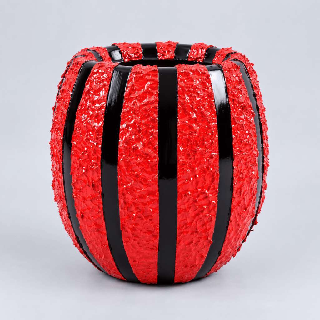 Small Coconut Fiberglass Planters red and black Stone design