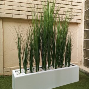 Artificial grass plant potted with 25cm x 100cm trough fiberglass planter