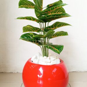 Potted Mini Taro Artificial Plant With a Red Ball Shape Fiberglass Pot – 75cm