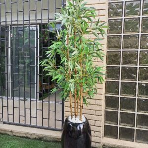 Four Stem Bamboo Plant In Black Classic Fiberglass Flower Planter – height 200cm