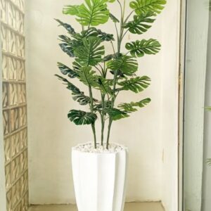 Exquisite 150cm Artificial Monstera Plant in Elegant Fiberglass Okra Vase