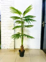 Artificial Mesh Fan Palm Plant 160cm Green – 11 Leaves with Cement Pot - Image 4